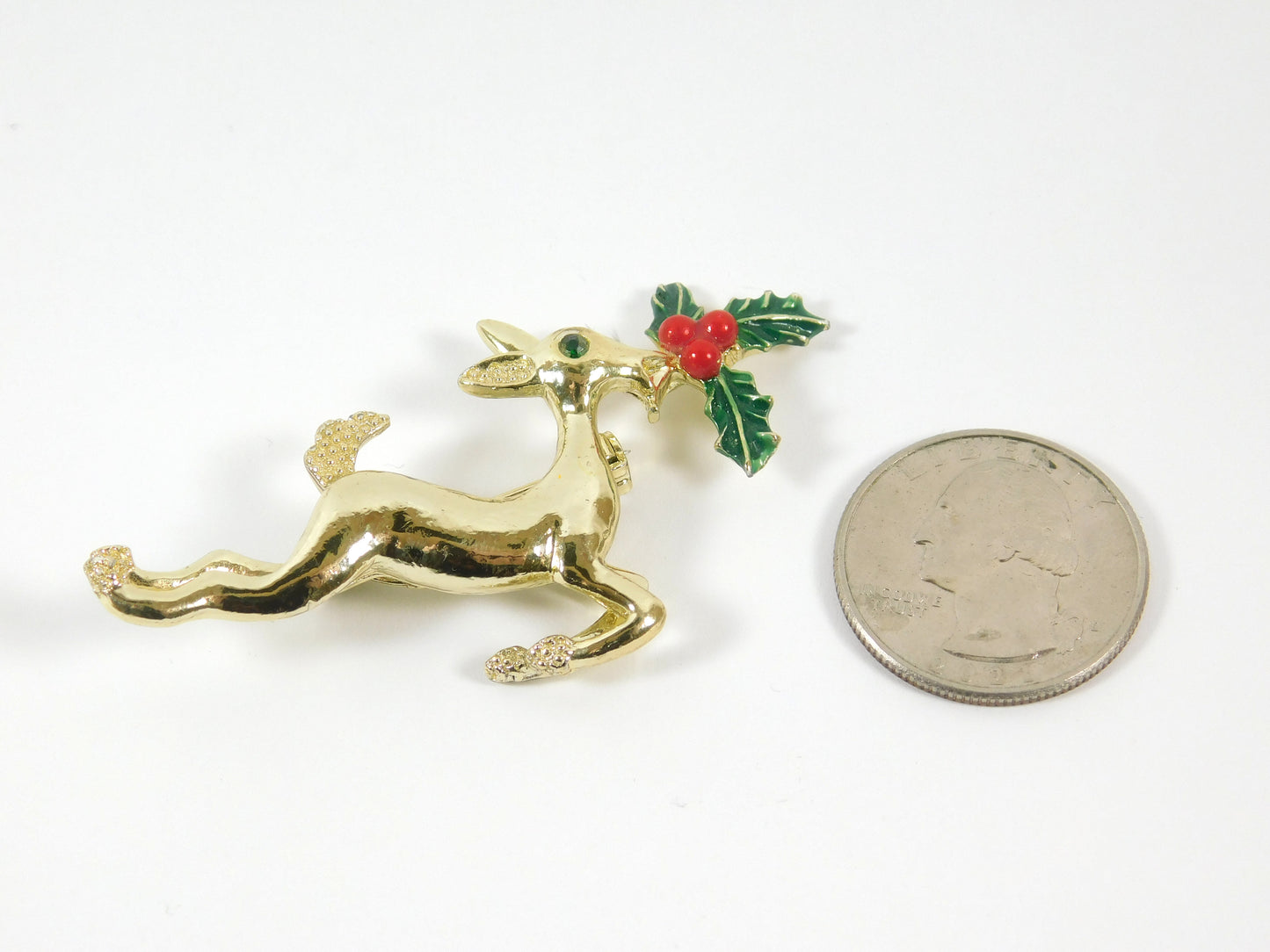 Gerry's Gold Tone Reindeer with Holly Christmas Brooch