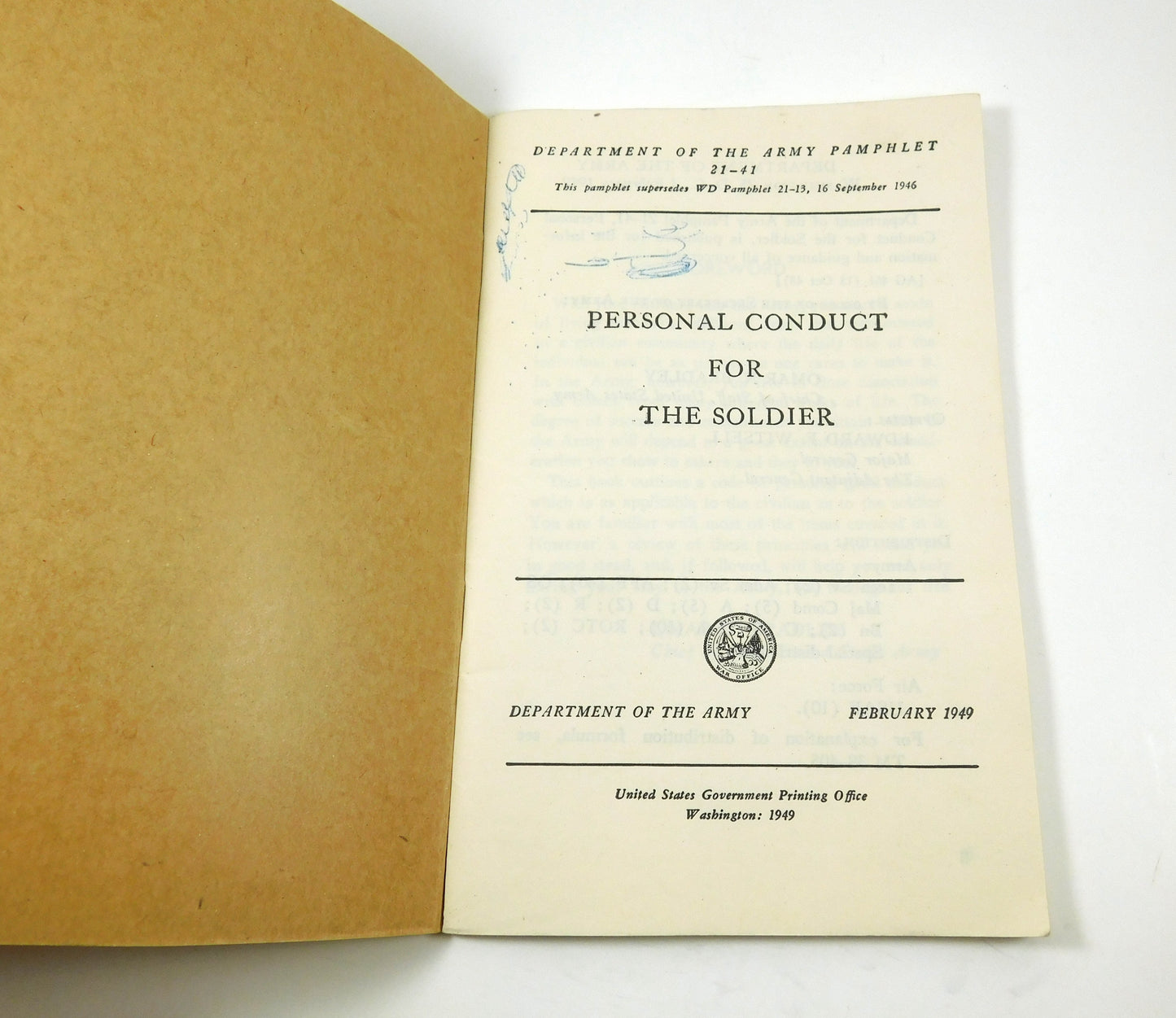 Vintage 1949 Personal Conduct for the Soldier Department of the Army Pamphlet