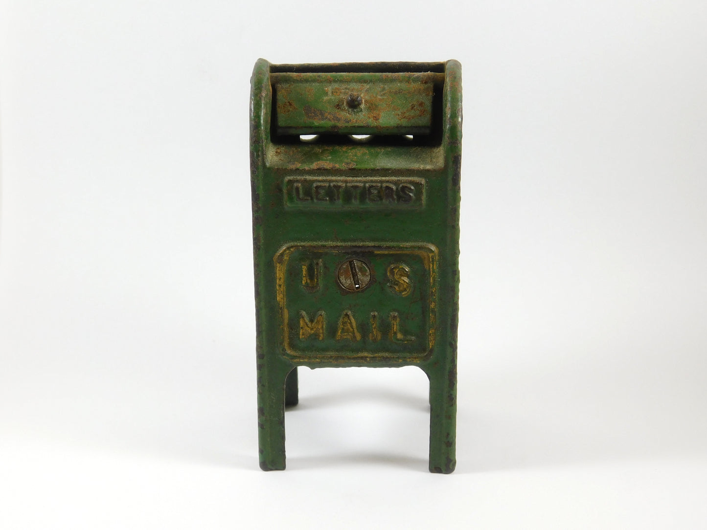 Vintage Green Metal US Mail Post Office Box Piggy Bank