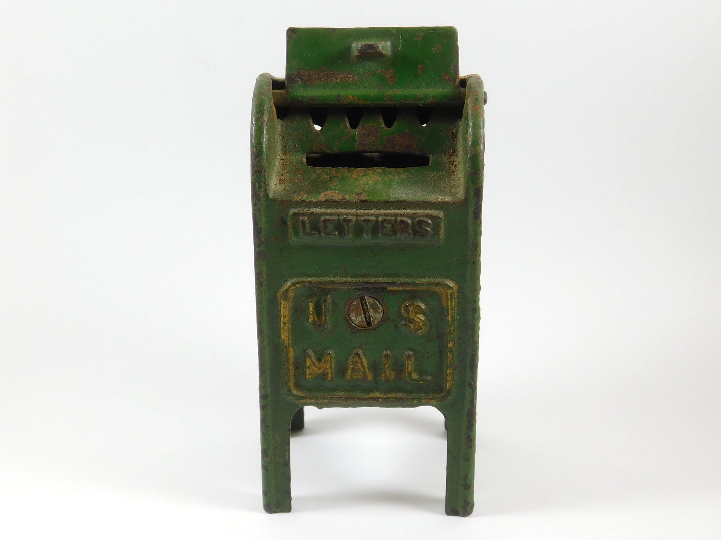 Vintage Green Metal US Mail Post Office Box Piggy Bank