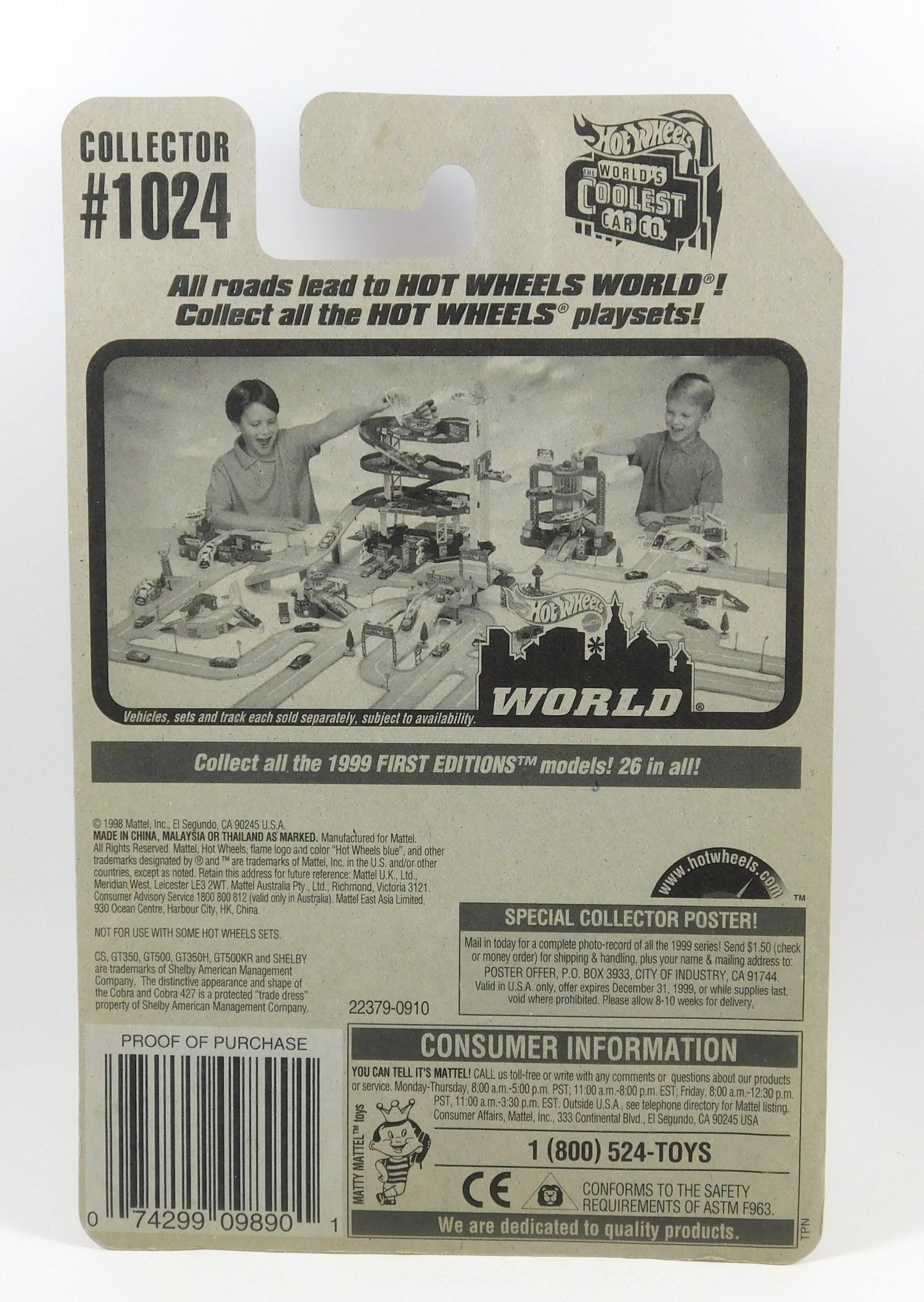 Hot Wheels Shelby Cobra 427 S/C Collector #1024