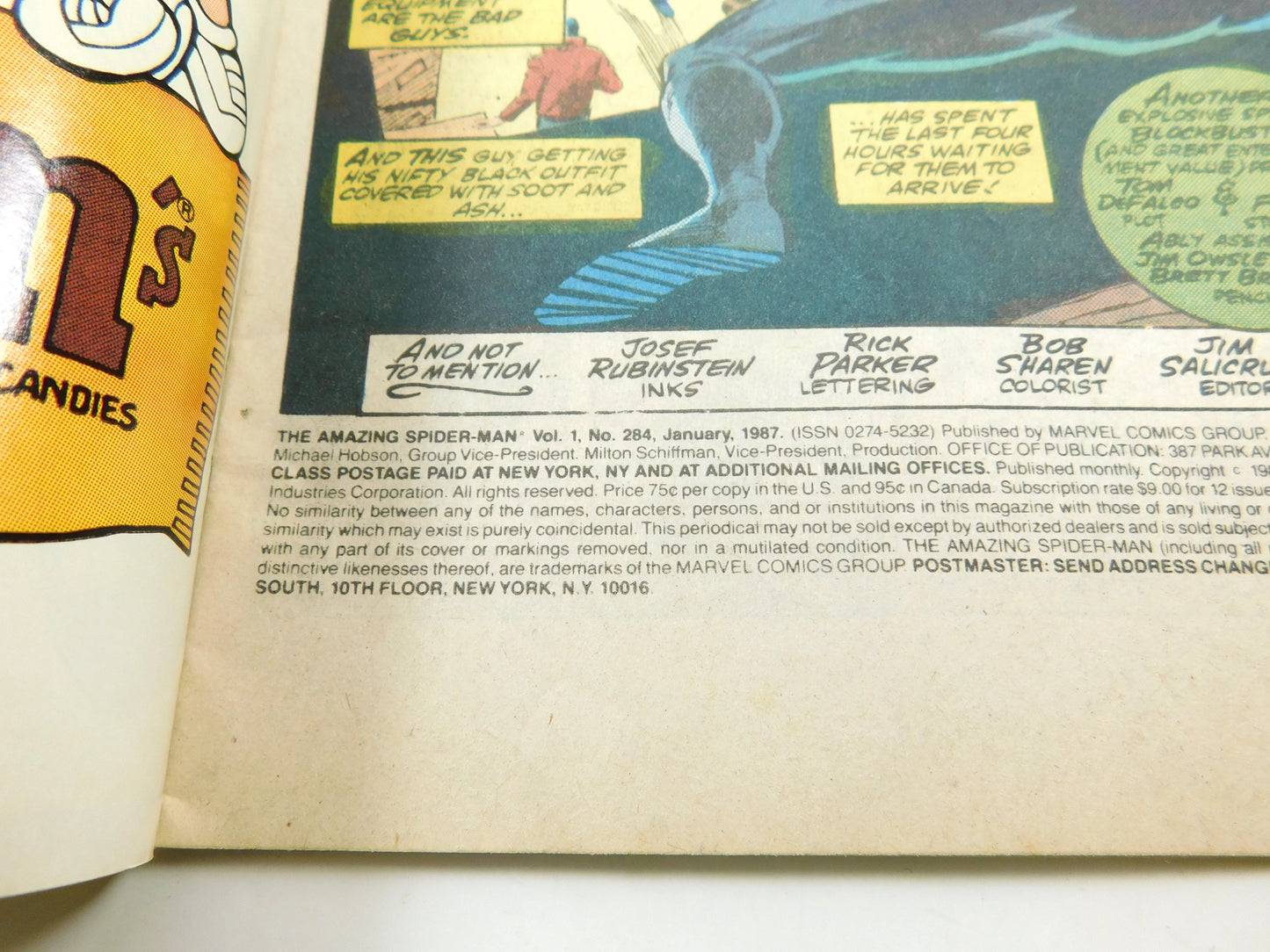 Vintage 1987 The Amazing Spider-Man Gang War Part One Marvel Comic Book #284 Jan