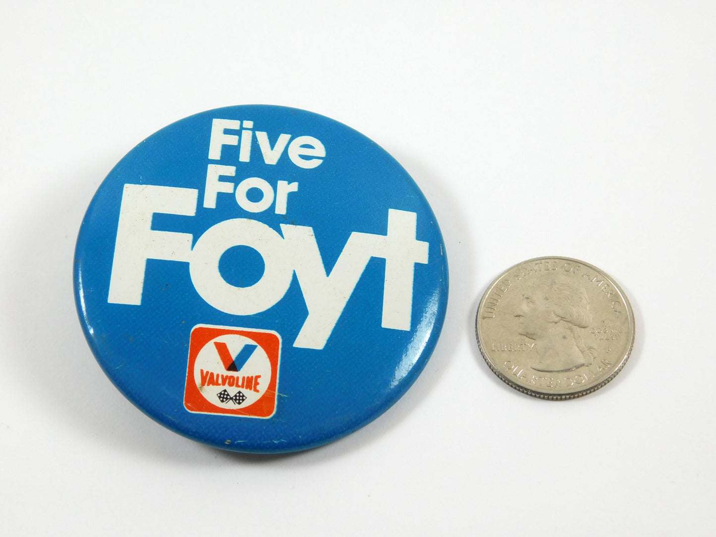 Vintage Five For Foyt Blue Valvoline 2.25" Round Button Pin