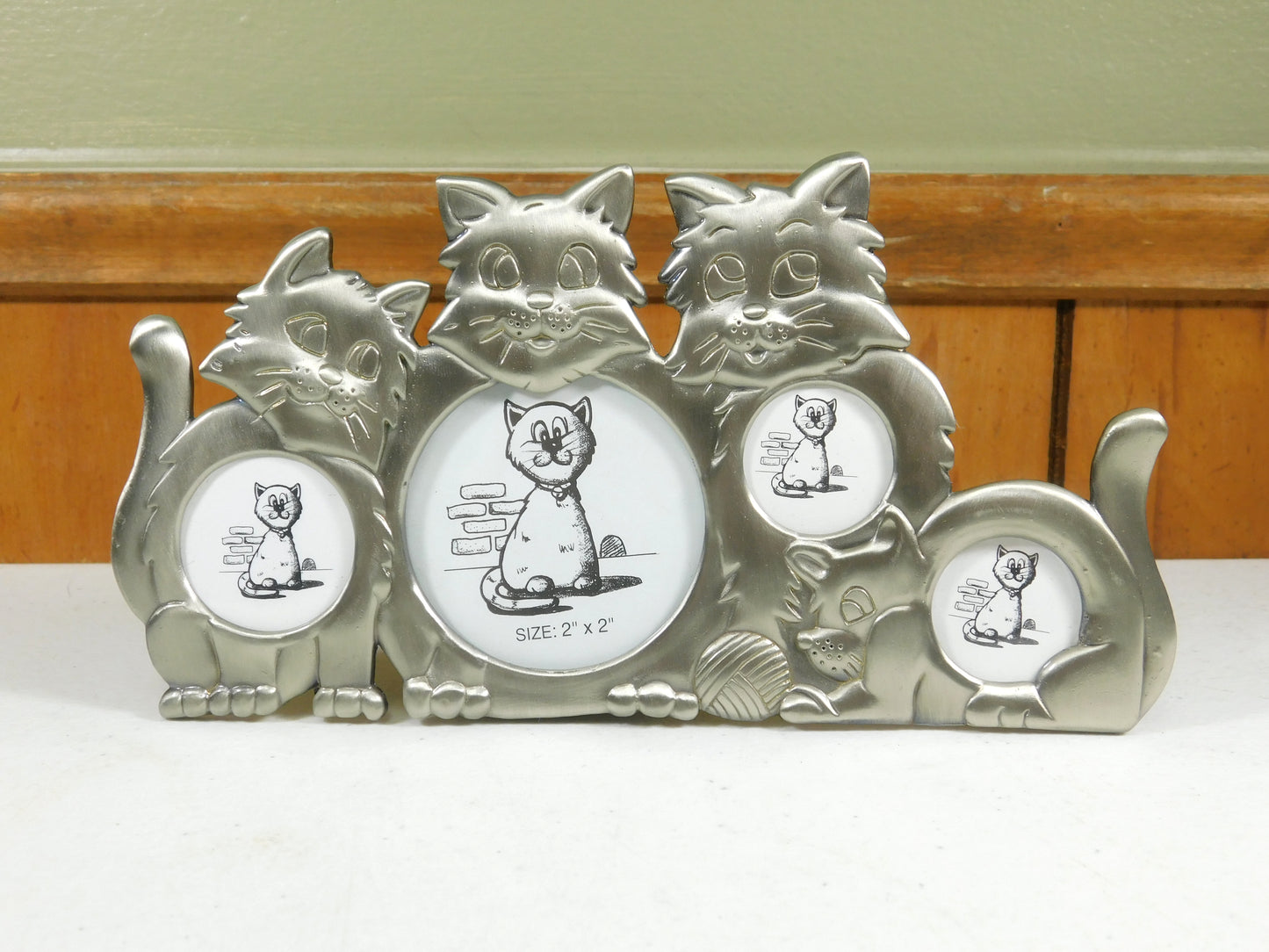 Pewter Cat Collage 4 Photo Animal Shaped Picture Frame