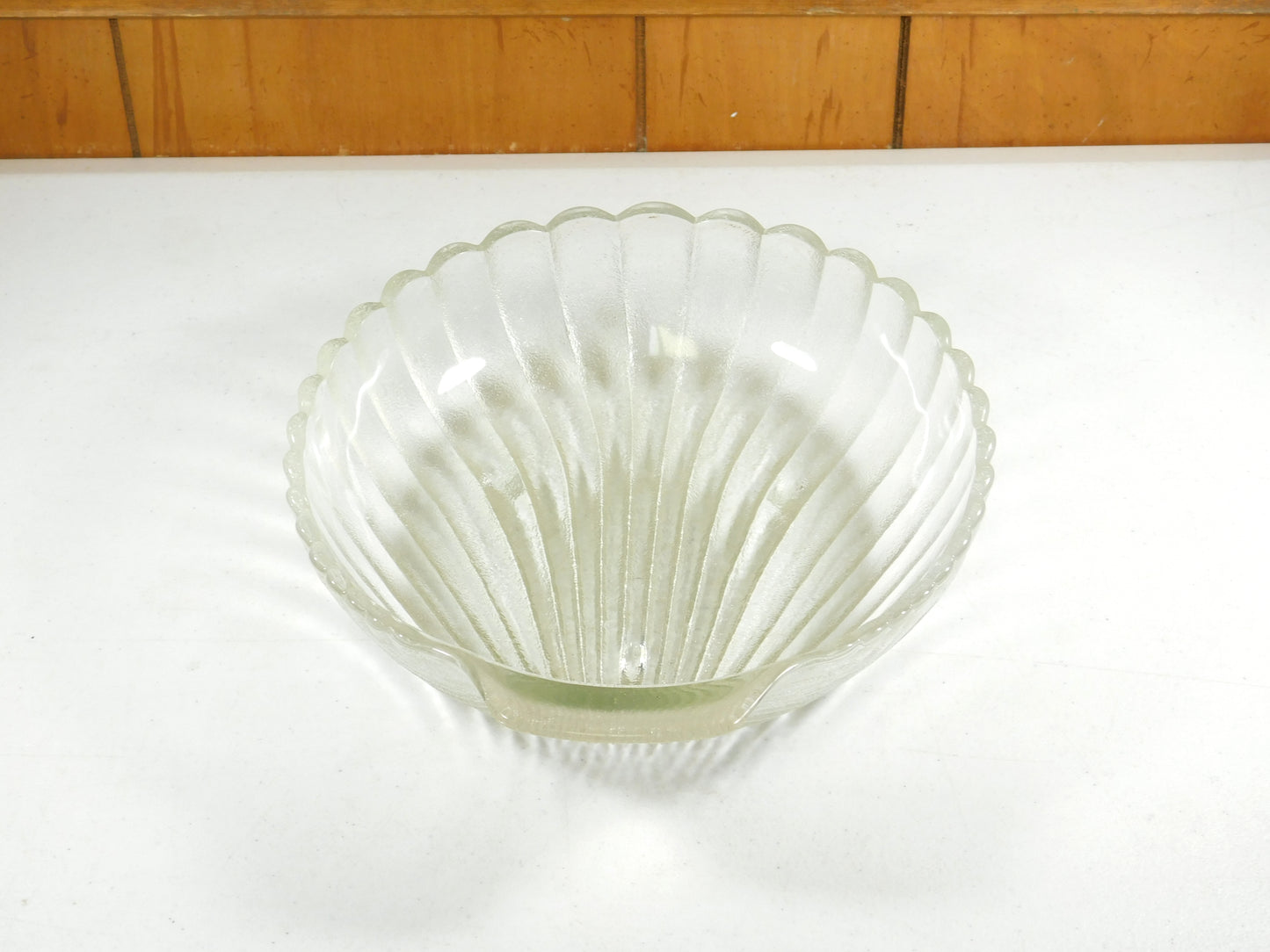 Vintage Clear Glass Clam Shaped Frosted Footed Bowl