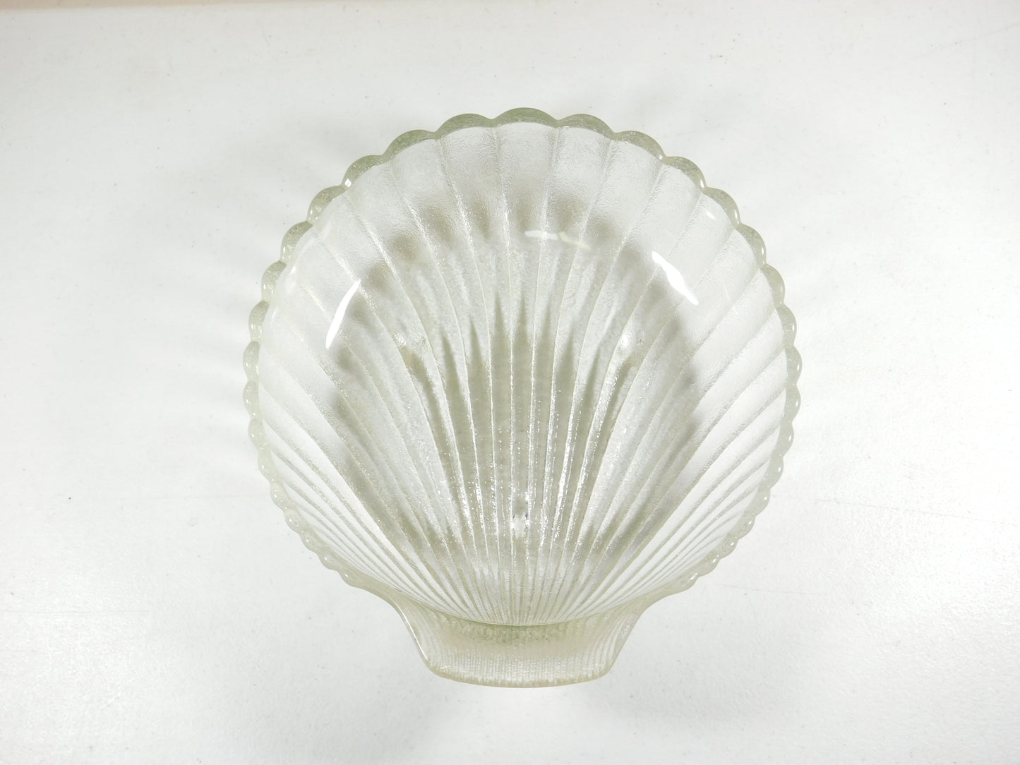 Vintage Clear Glass Clam Shaped Frosted Footed Bowl