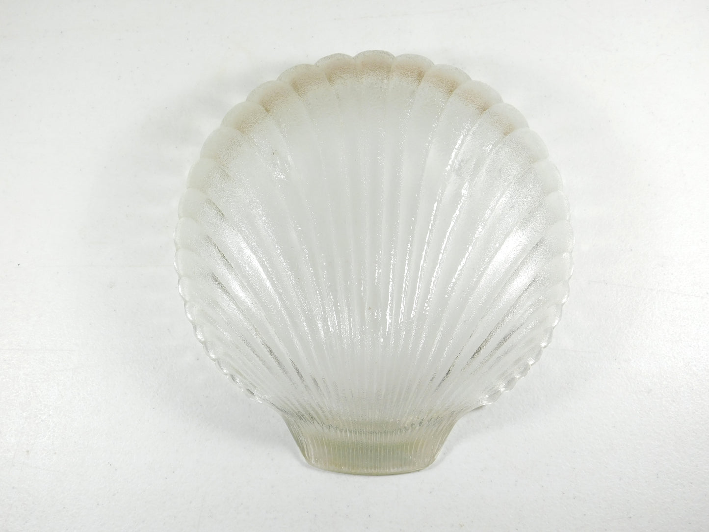 Vintage Clear Glass Clam Shaped Frosted Footed Bowl
