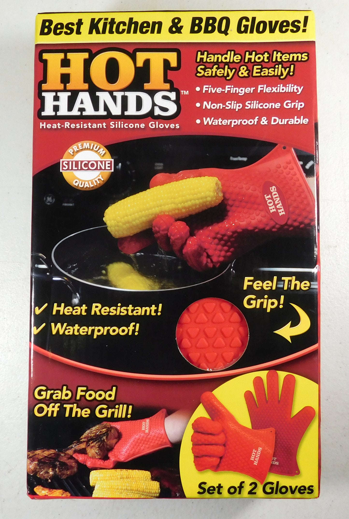 Hot Hands Heat Resistant Red Silicone Kitchen BBQ Gloves Mitts As Seen On TV