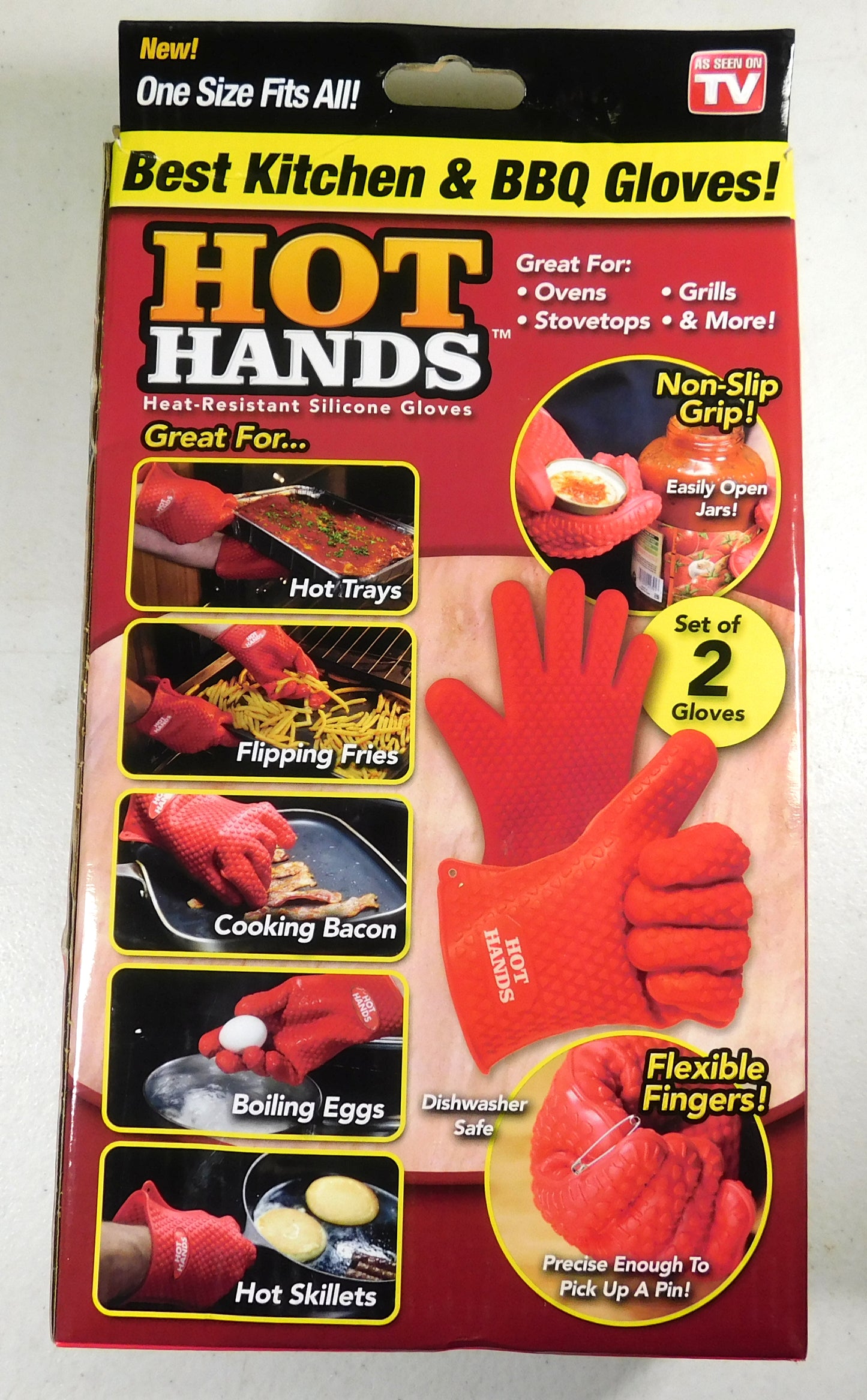Hot Hands Heat Resistant Red Silicone Kitchen BBQ Gloves Mitts As Seen On TV
