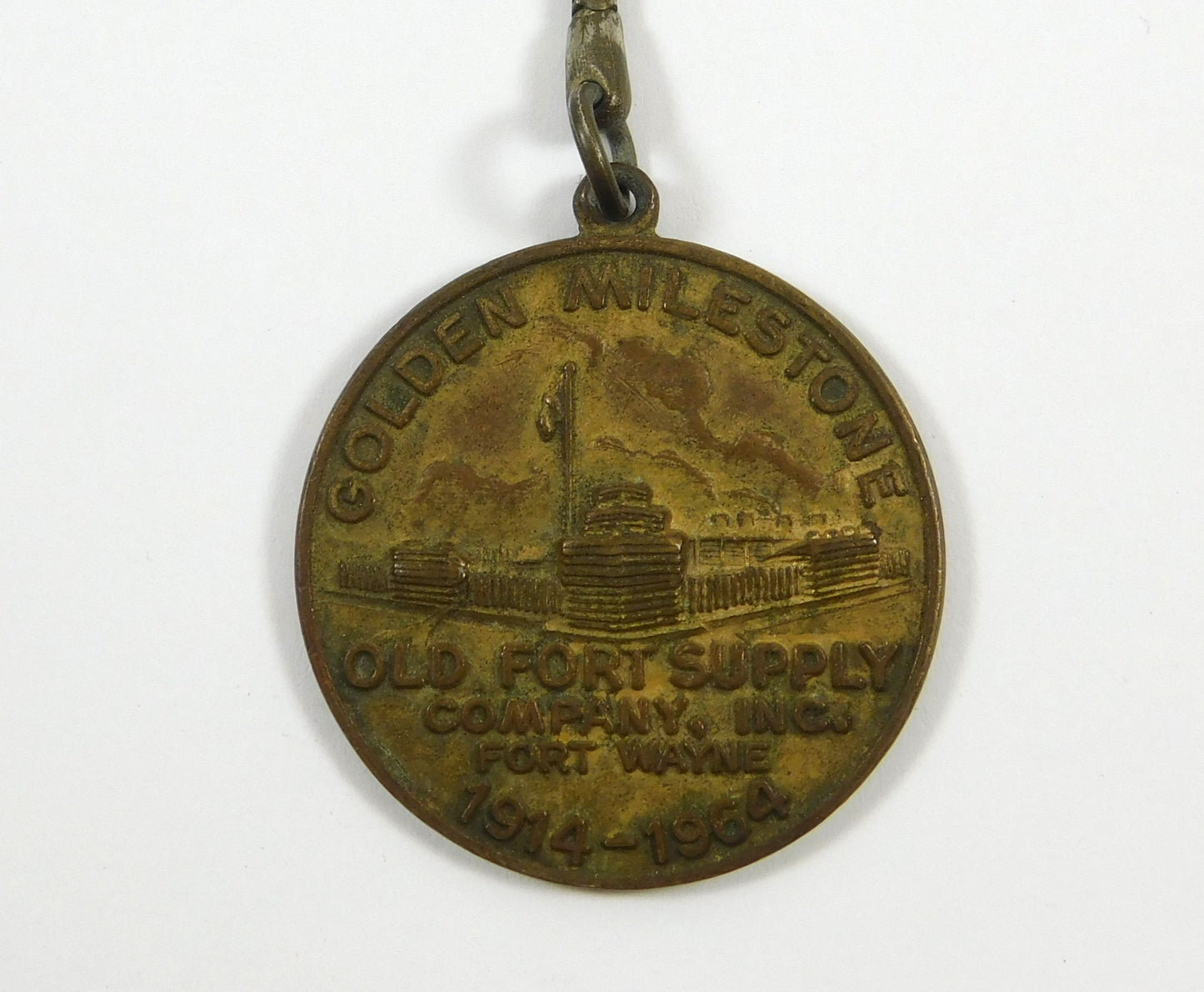 Vintage Golden Milestone Old Fort Supply 1914-1964 Round Keychain