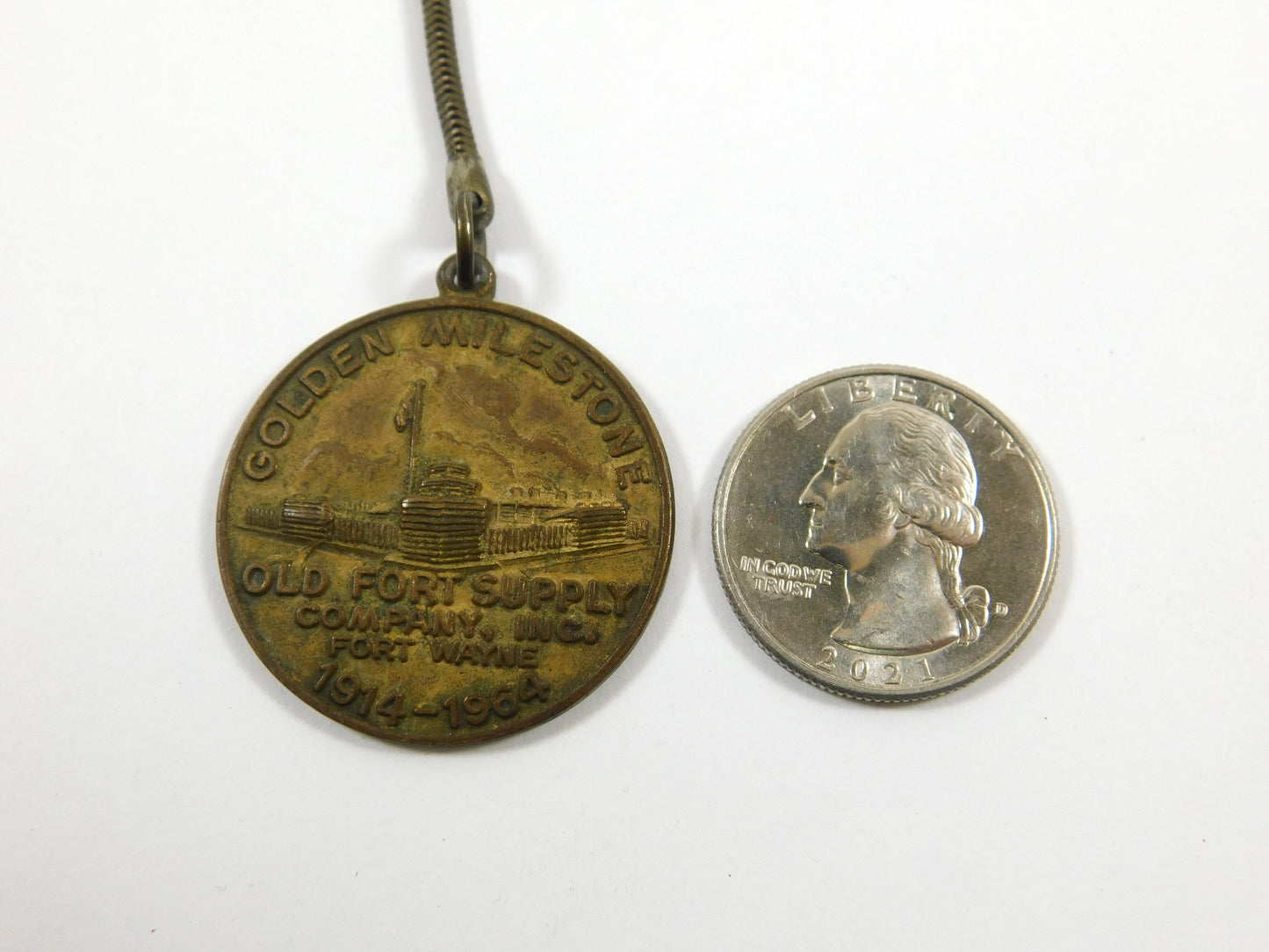 Vintage Golden Milestone Old Fort Supply 1914-1964 Round Keychain
