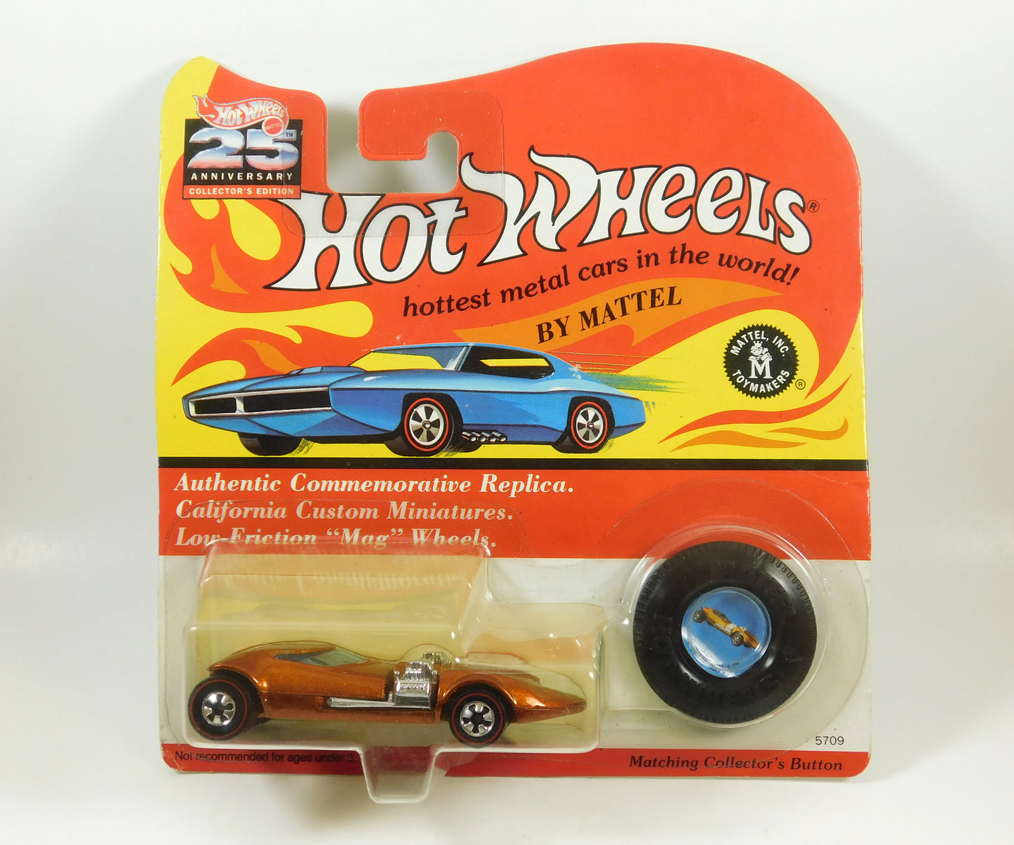 Hot Wheels 25th Anniversary Orange/Copper Twin Mill with Collector's Button