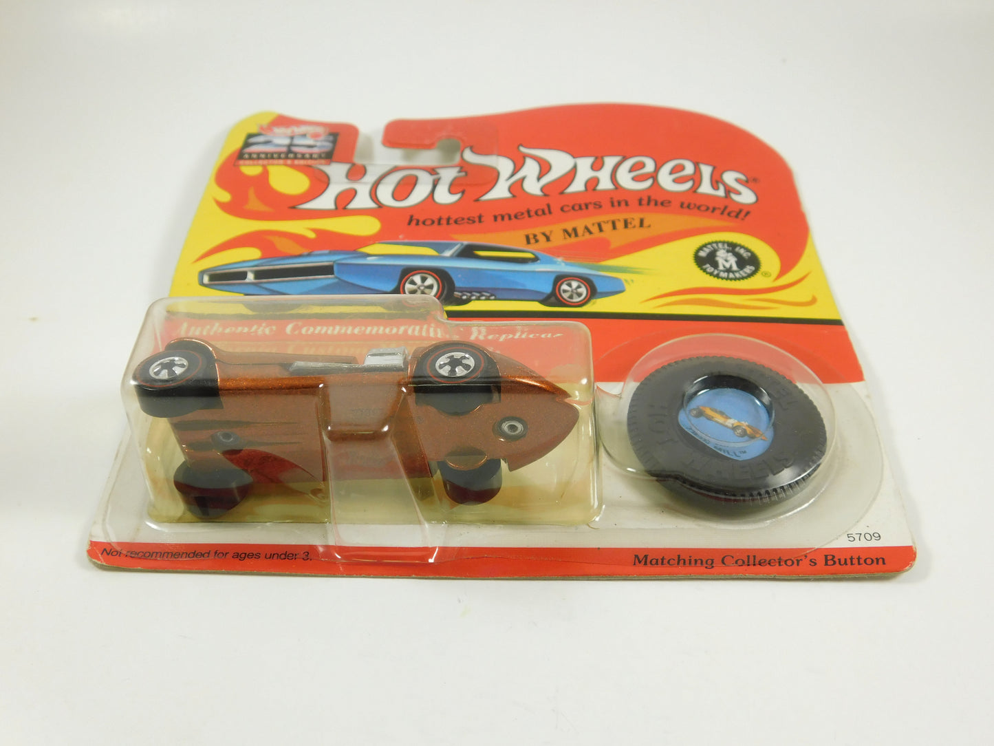 Hot Wheels 25th Anniversary Orange/Copper Twin Mill with Collector's Button