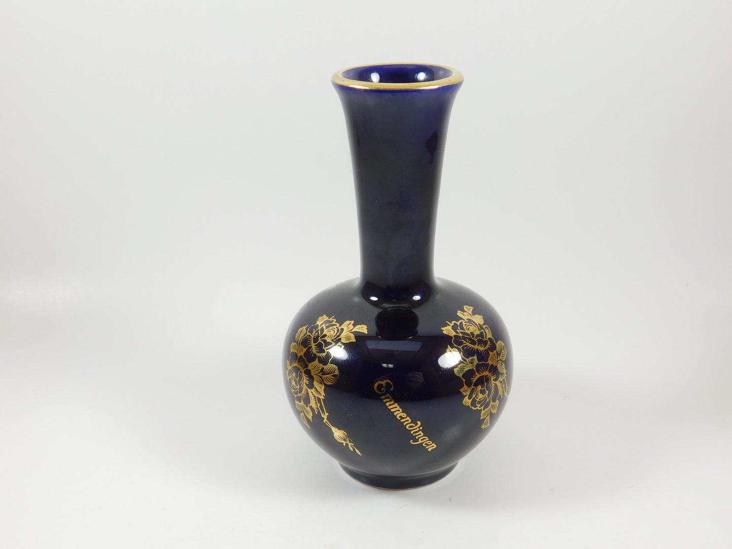 2 Miniature Vases Emmendigen KHM Bavaria Echt Kobalt Lindner Handarbeit Germany