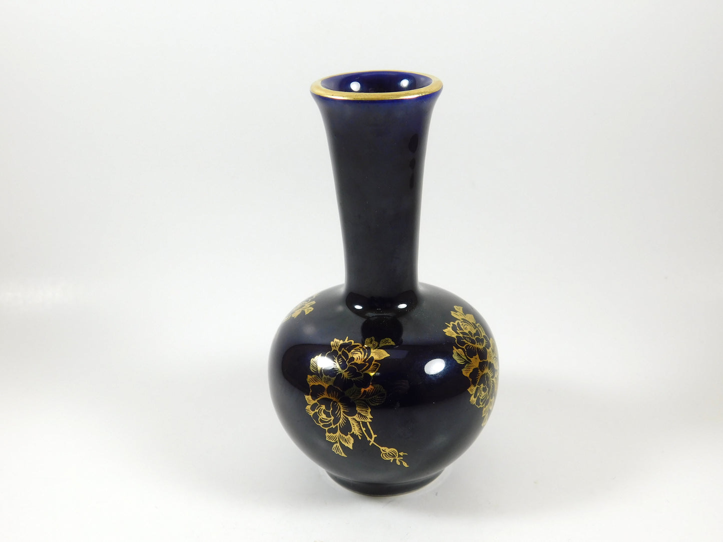 2 Miniature Vases Emmendigen KHM Bavaria Echt Kobalt Lindner Handarbeit Germany