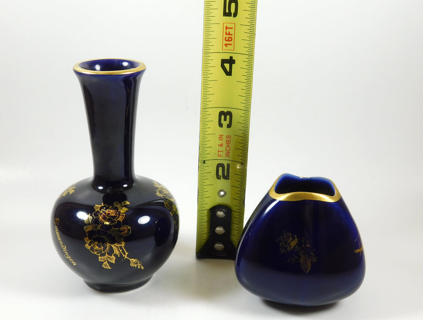 2 Miniature Vases Emmendigen KHM Bavaria Echt Kobalt Lindner Handarbeit Germany