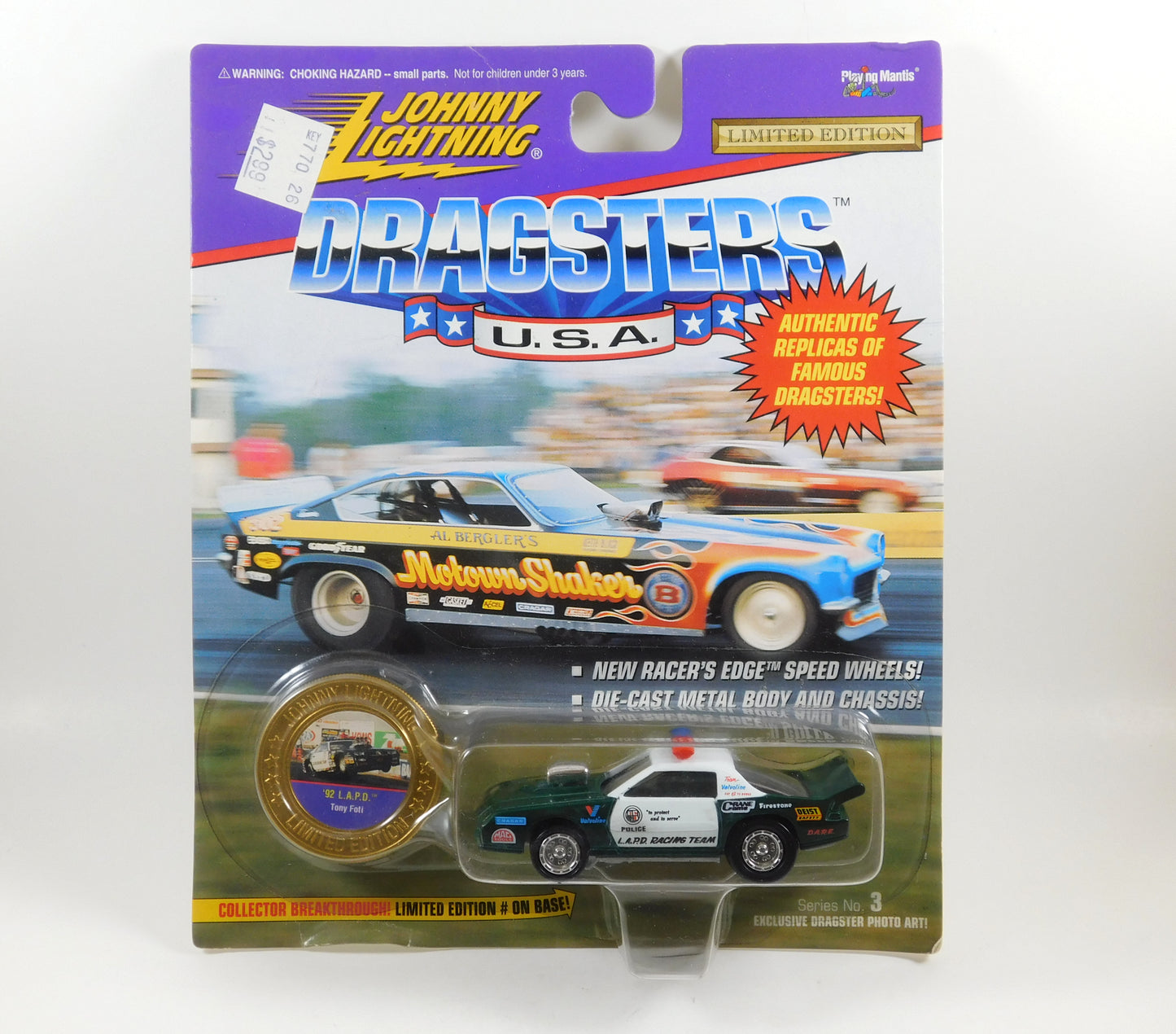 Johnny Lightning Dragsters USA '92 L.A.P.D. Tony Foti Green and White Police Car