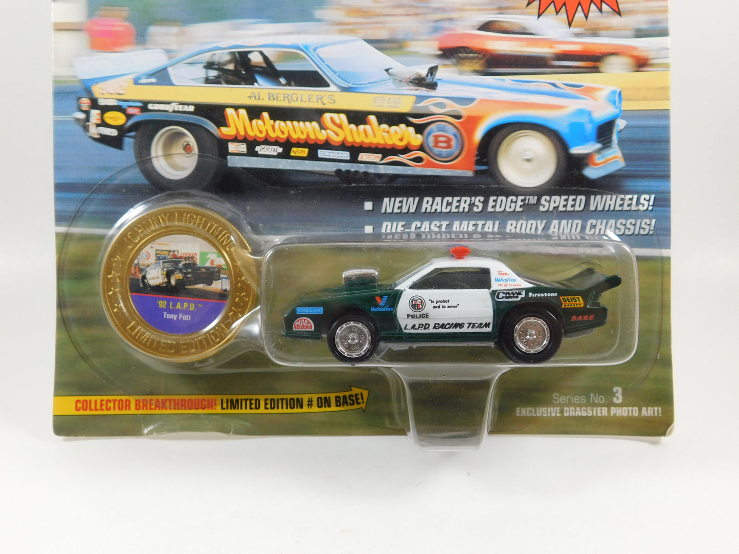 Johnny Lightning Dragsters USA '92 L.A.P.D. Tony Foti Green and White Police Car