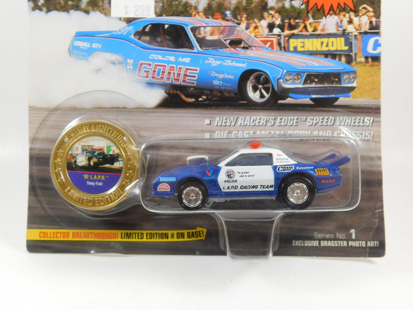 Johnny Lightning Dragsters USA '92 L.A.P.D. Tony Foti Blue and White Police Car