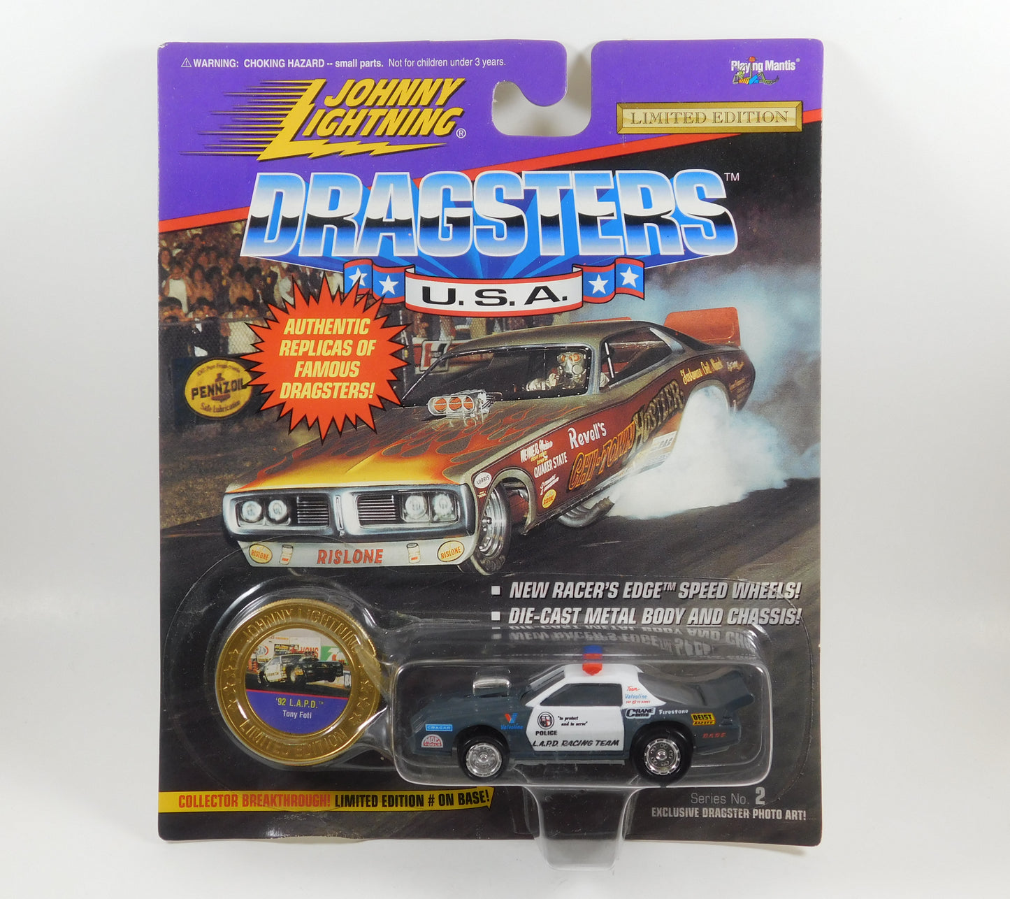 Johnny Lightning Dragsters USA '92 L.A.P.D. Tony Foti Gray and White Police Car