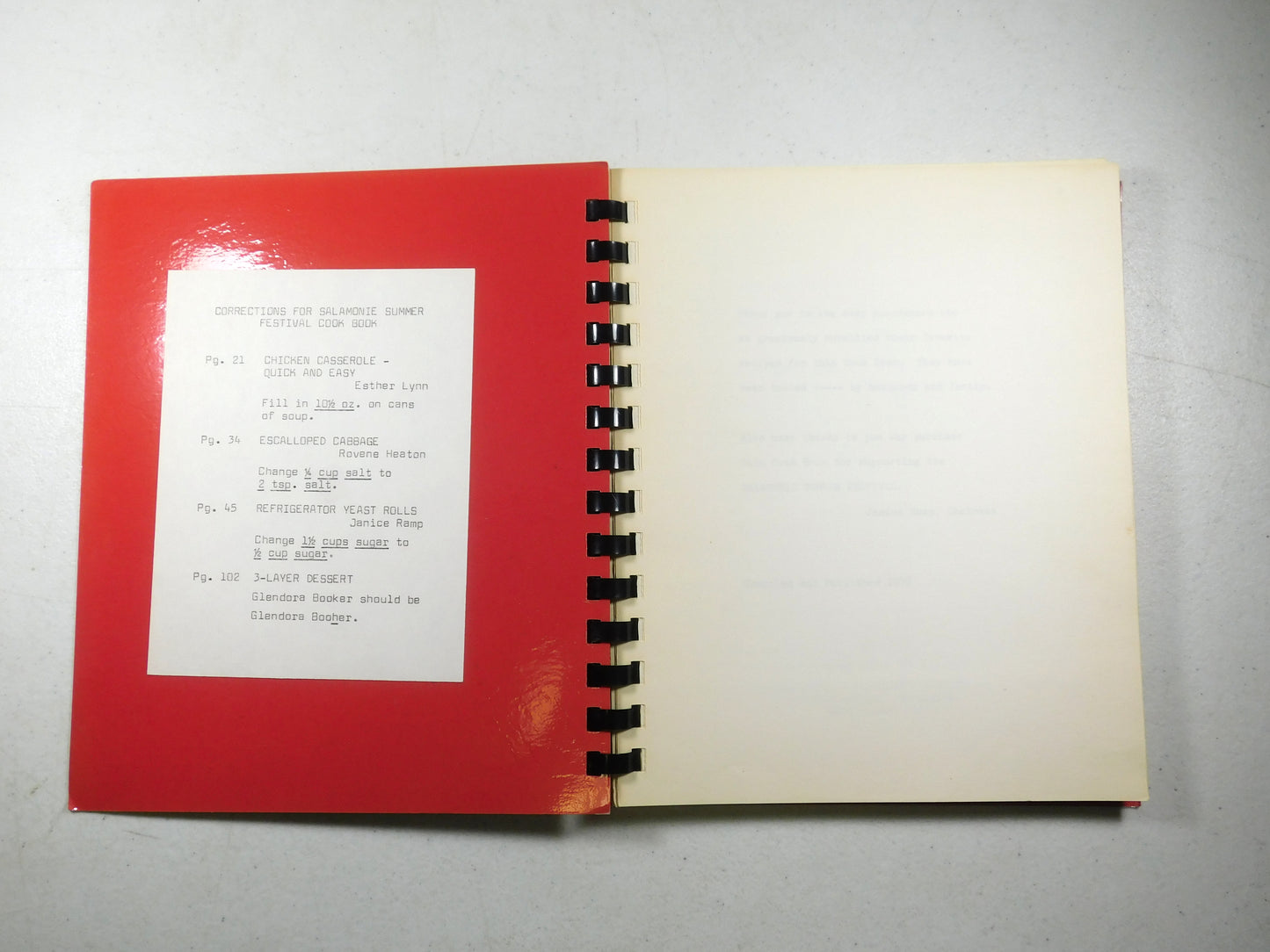 1978 Salamonie Summer Festival Cook Book Warren, Indiana