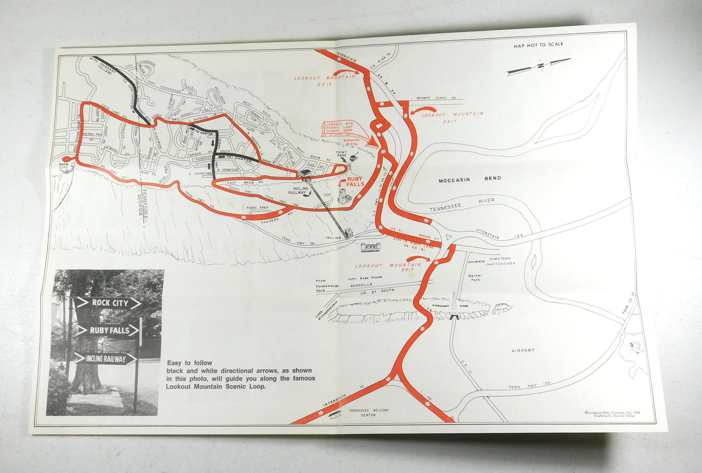 Vintage 1969 Fold Out Map & Brochure of Lookout Mountain, Georgia