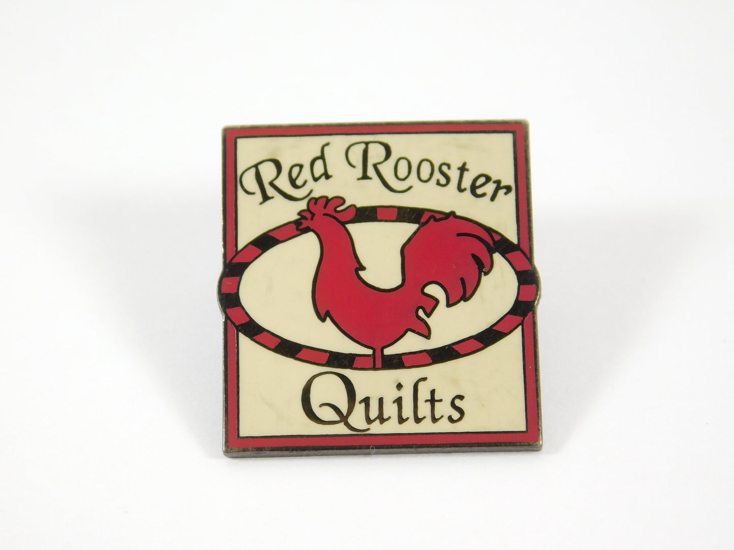 Vintage Red Rooster Quilts Square Lapel Pin