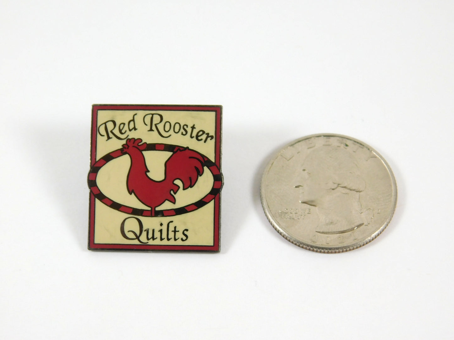 Vintage Red Rooster Quilts Square Lapel Pin