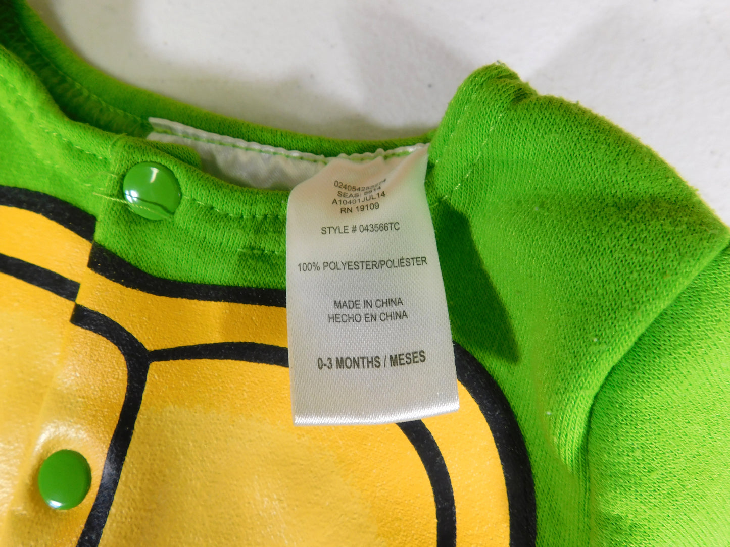 Ninja Turtles TMNT Green Kids Pajamas Size 0-3 Months