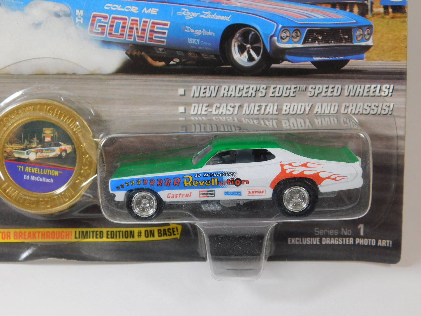 Johnny Lightning Dragsters USA '71 Revellution Ed McCulloch Green and White Car
