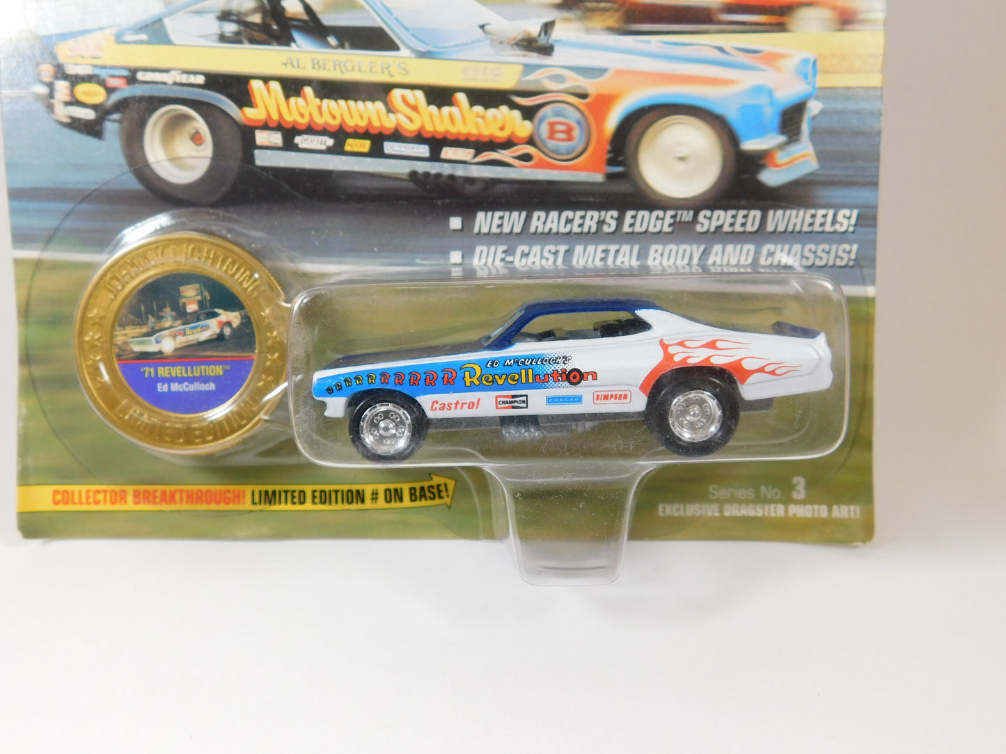 Johnny Lightning Dragsters USA '71 Revellution Ed McCulloch Blue and White Car