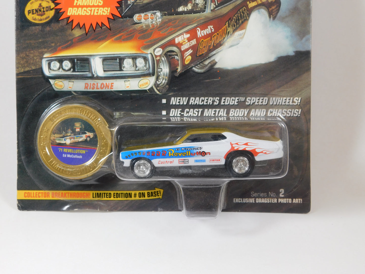 Johnny Lightning Dragsters USA '71 Revellution Ed McCulloch Gold and White Car