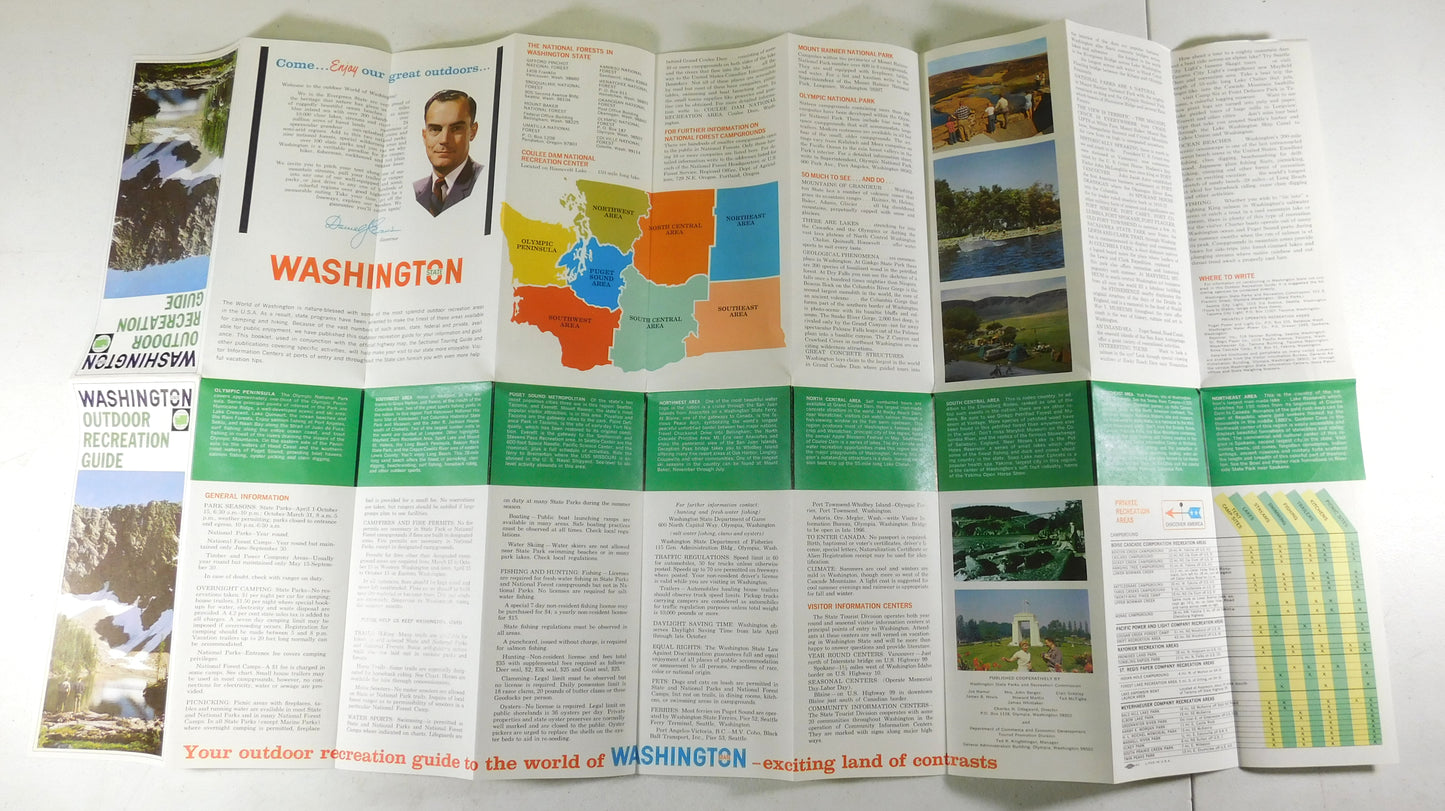 Vintage 1965 Washington State Outdoor Recreation Guide and Map