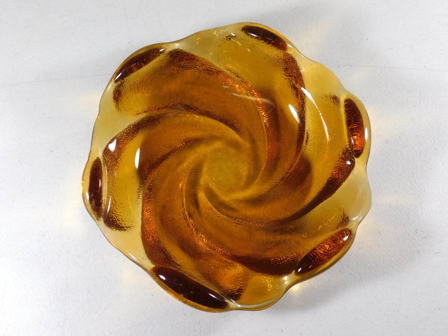 Vintage Amber Orange Swirl Glass Trinket Bowl