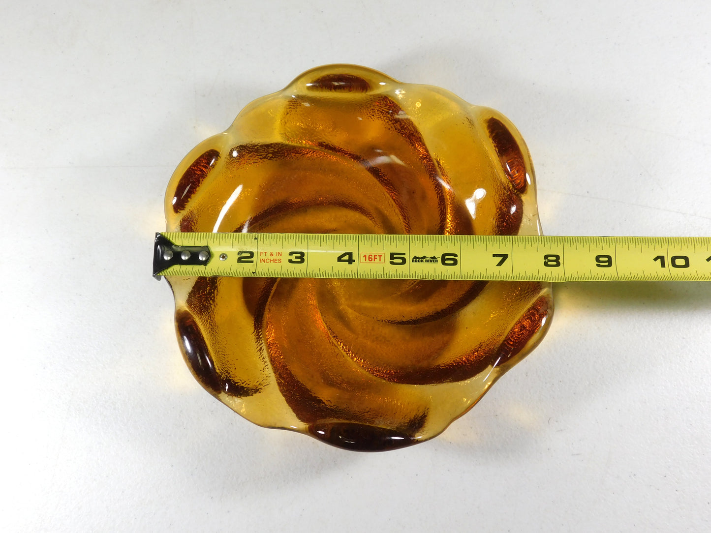 Vintage Amber Orange Swirl Glass Trinket Bowl