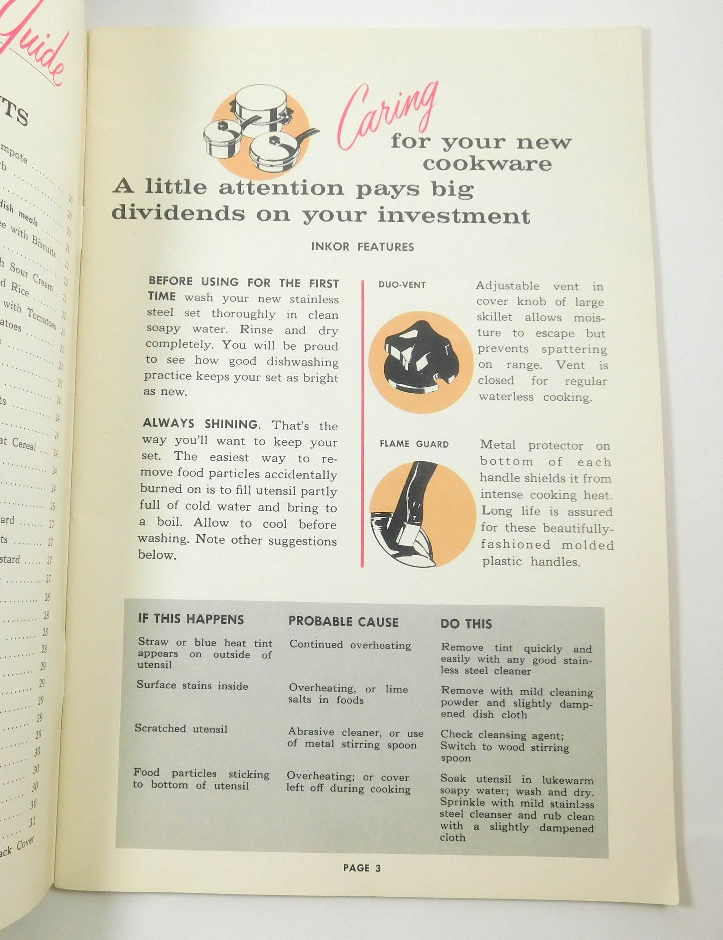 Vintage Inkor 3 Ply Stainless Steel Recipes and Instructions Cookbook