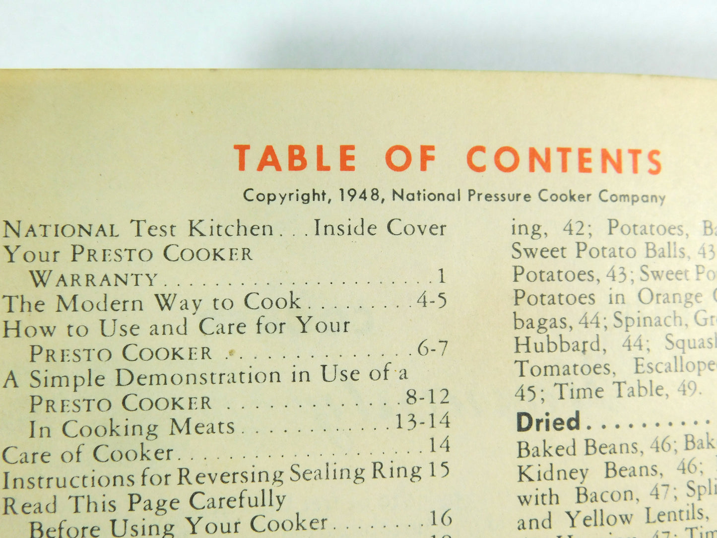Vintage 1948 National Presto Cooker Recipe Book for Model 40