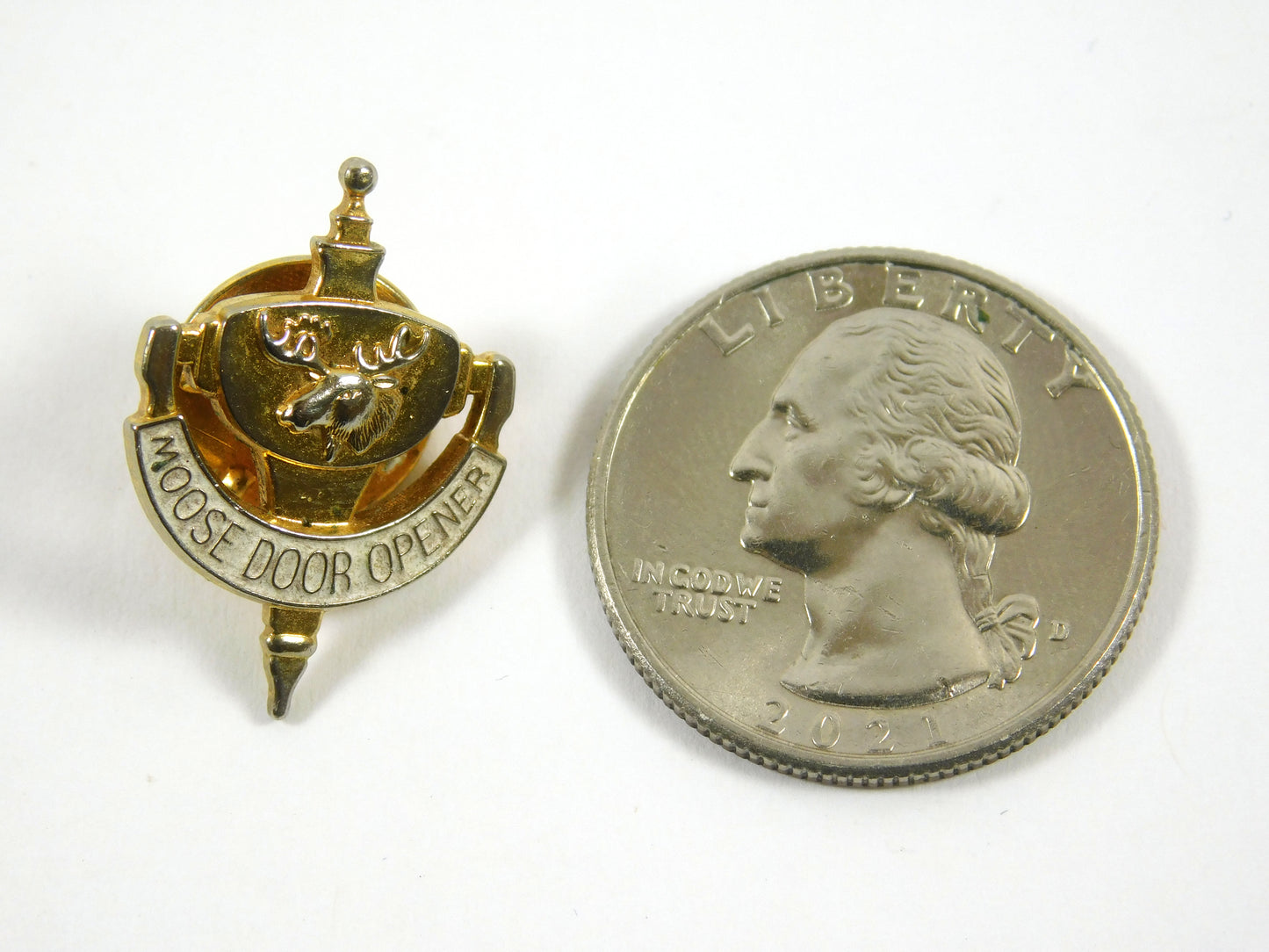 Vintage Moose Door Opener Gold Tone Lapel Pin Costume Jewelry
