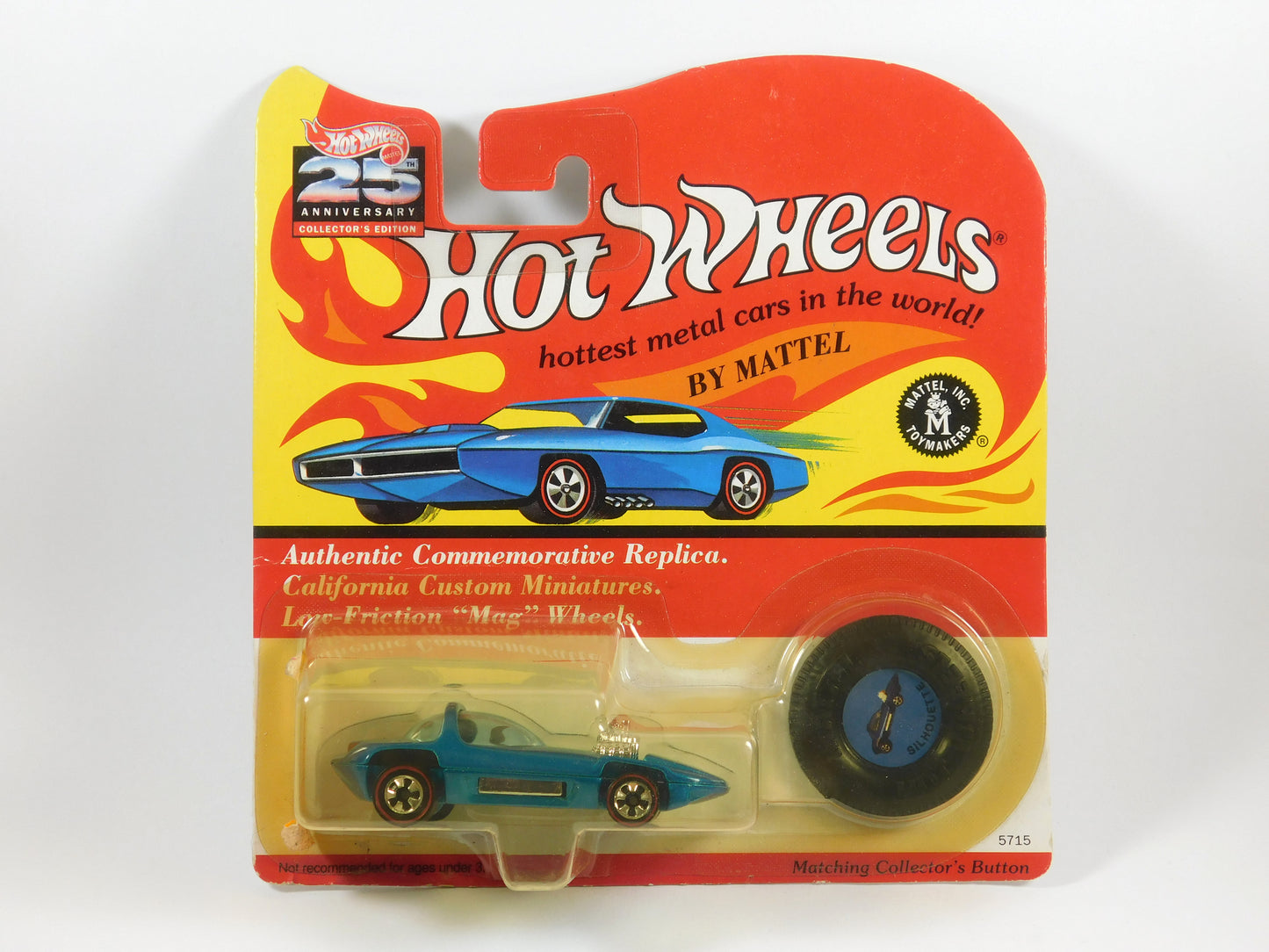 Hot Wheels 25th Anniversary Blue/Teal Silhouette with Collector's Button
