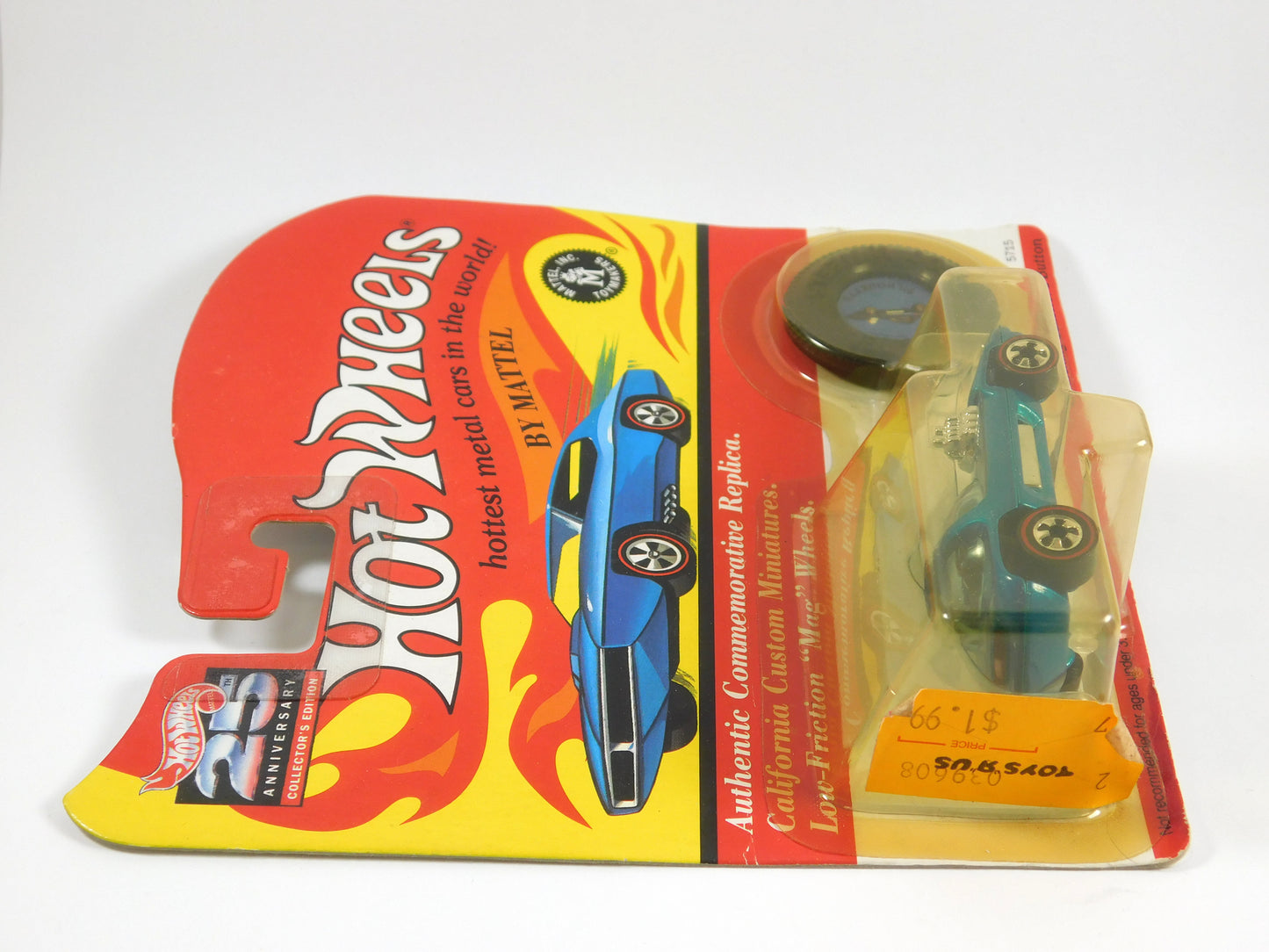 Hot Wheels 25th Anniversary Blue/Teal Silhouette with Collector's Button