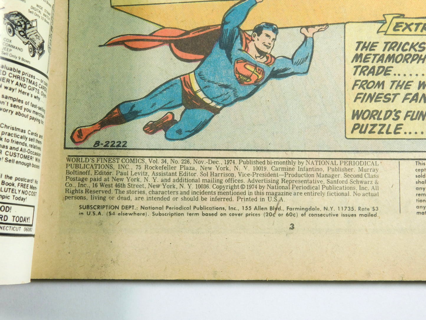 Vintage 1974 DC World's Finest Comics Superman and Batman No. 226 Comic Book