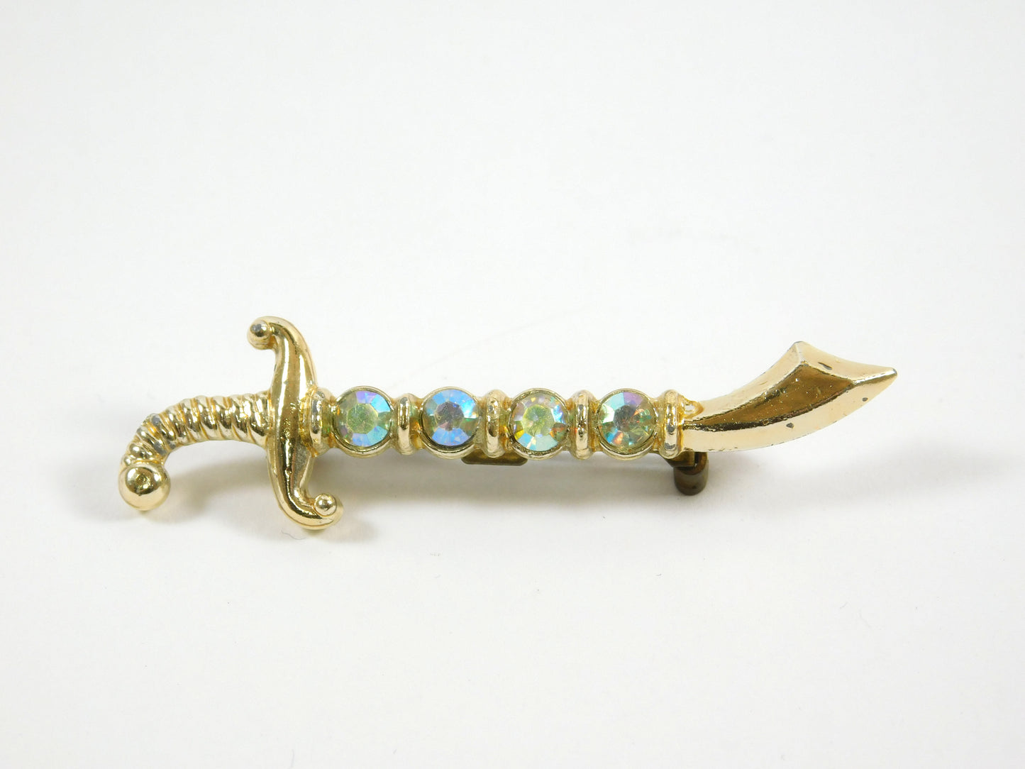 Vintage Gold Tone Scimitar Sword Brooch Pin