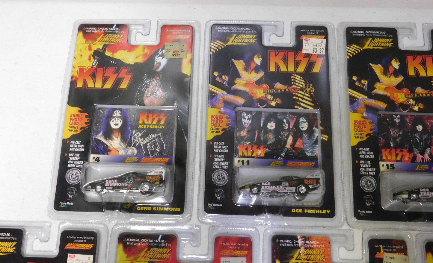 7 Johnny Lightning KISS Cars with Photo Cards #4, 11, 15, 16, 19, 38, 43