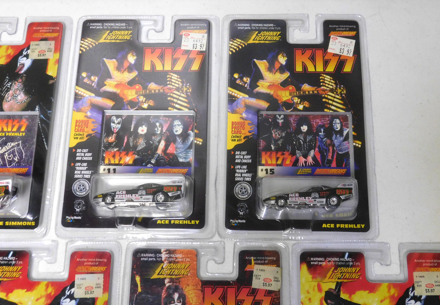 7 Johnny Lightning KISS Cars with Photo Cards #4, 11, 15, 16, 19, 38, 43