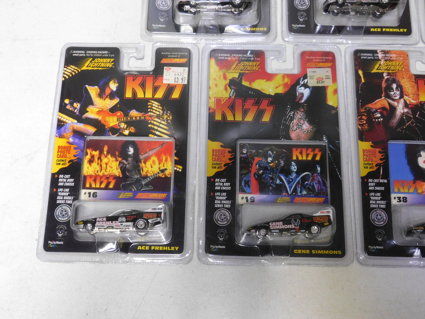 7 Johnny Lightning KISS Cars with Photo Cards #4, 11, 15, 16, 19, 38, 43