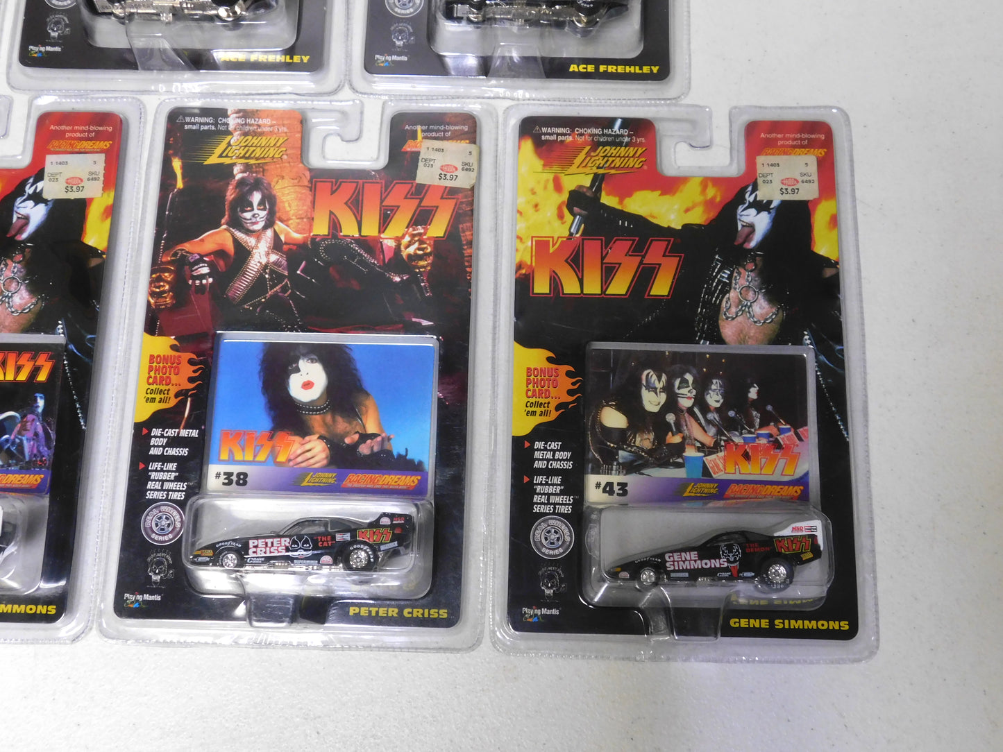 7 Johnny Lightning KISS Cars with Photo Cards #4, 11, 15, 16, 19, 38, 43
