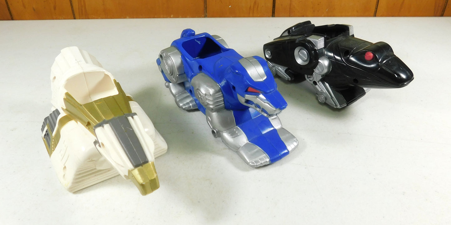 3 Vintage Power Ranger Toy Vehicles White, Black, Blue
