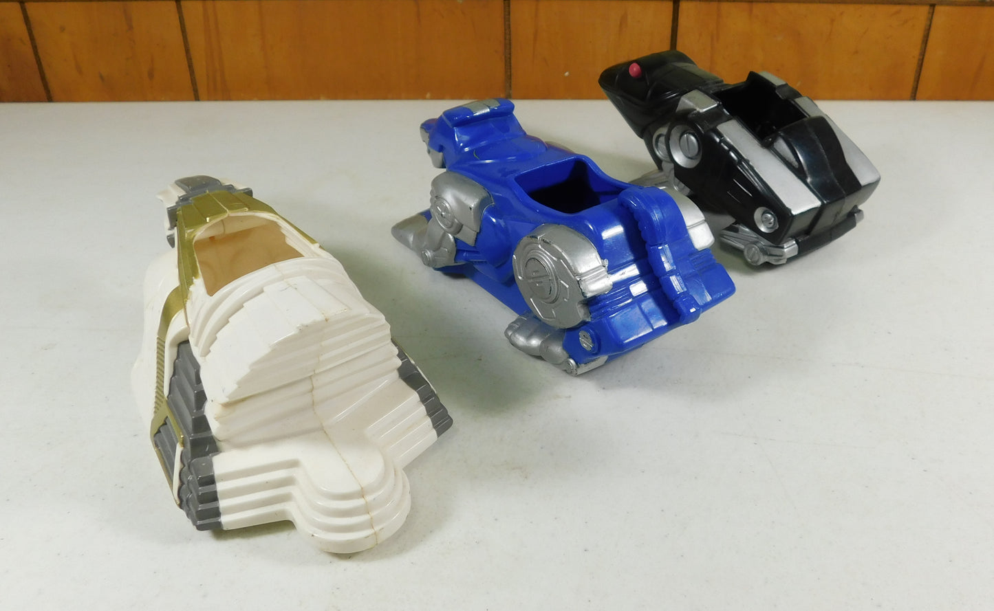 3 Vintage Power Ranger Toy Vehicles White, Black, Blue