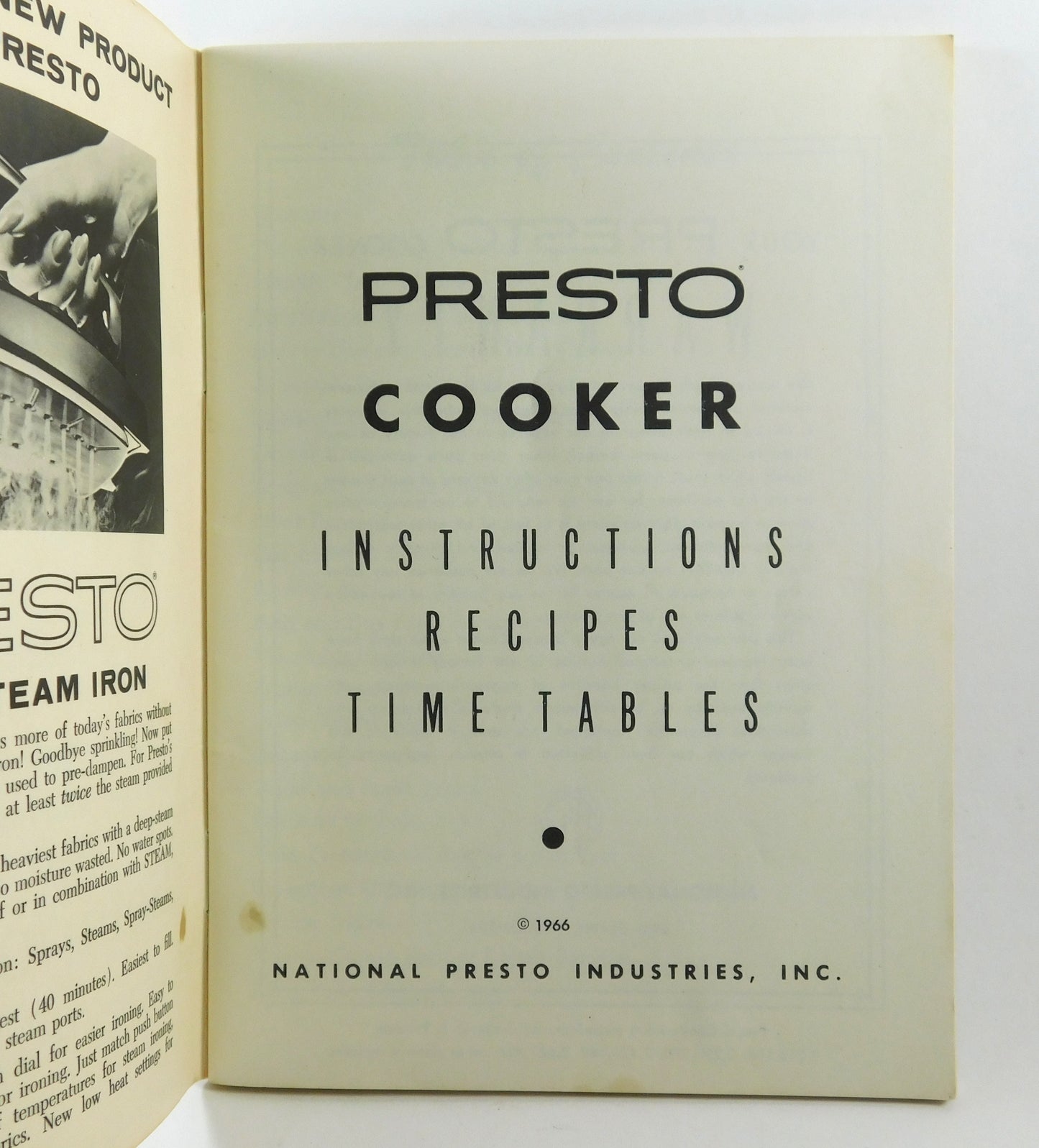 Vintage 1966 Presto Pressure Cooker Instructions Cooking Time Tables Recipe Book