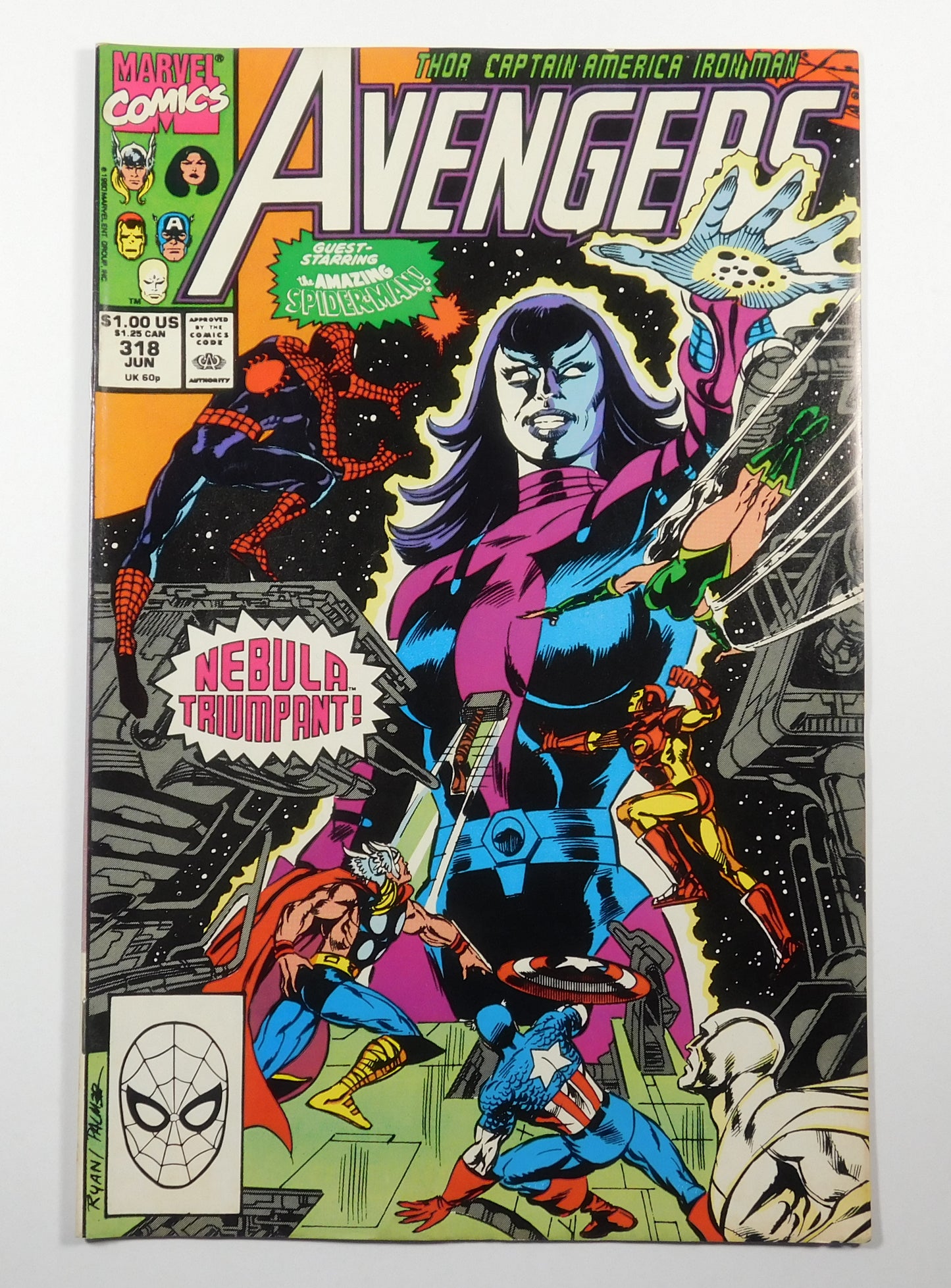 1990 Marvel Thor Captain America Iron Man Spider-Man Avengers Comic Book #318